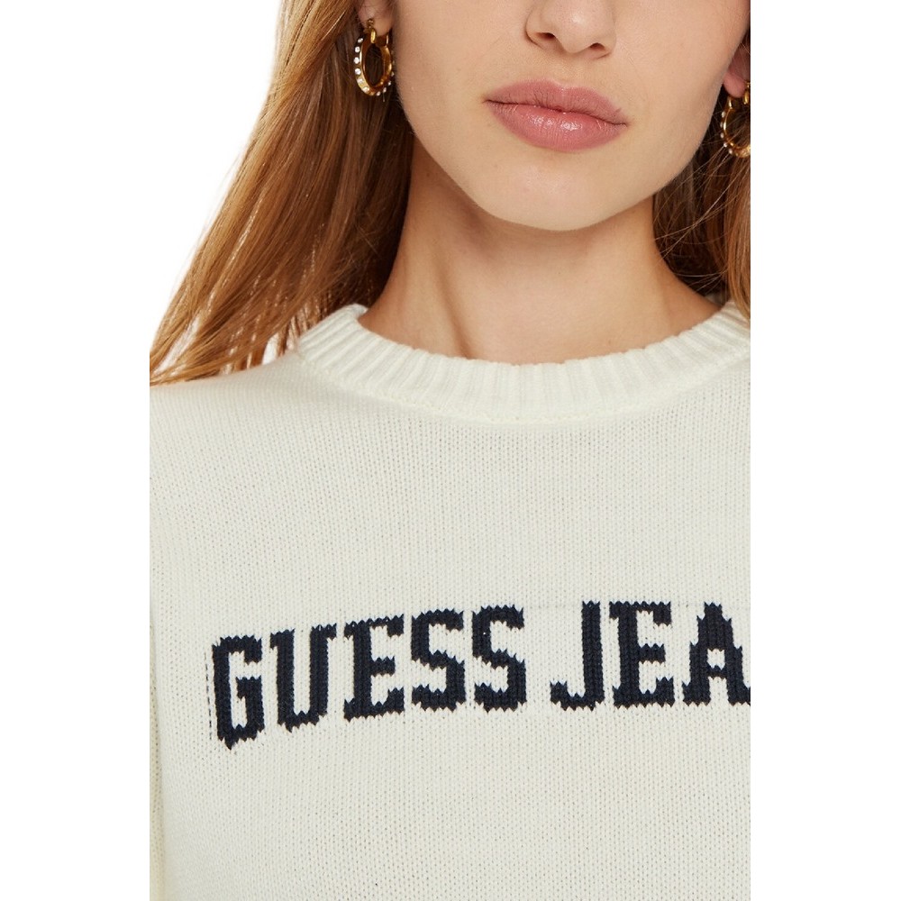 GUESS JEANS LOGO SWEATER W4BR10Z3HM1 ΜΠΛΟΥΖΑ ΠΛΕΚΤΗ ΓΥΝΑΙΚΕΙΑ OFF WHITE