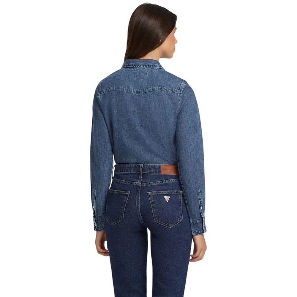 GUESS SLIM LONG SLEEVE DENIM ΠΟΥΚΑΜΙΣΟ ΓΥΝΑΙΚΕΙΟ BLUΕ DENIM