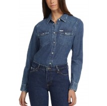 GUESS SLIM LONG SLEEVE DENIM ΠΟΥΚΑΜΙΣΟ ΓΥΝΑΙΚΕΙΟ BLUΕ DENIM