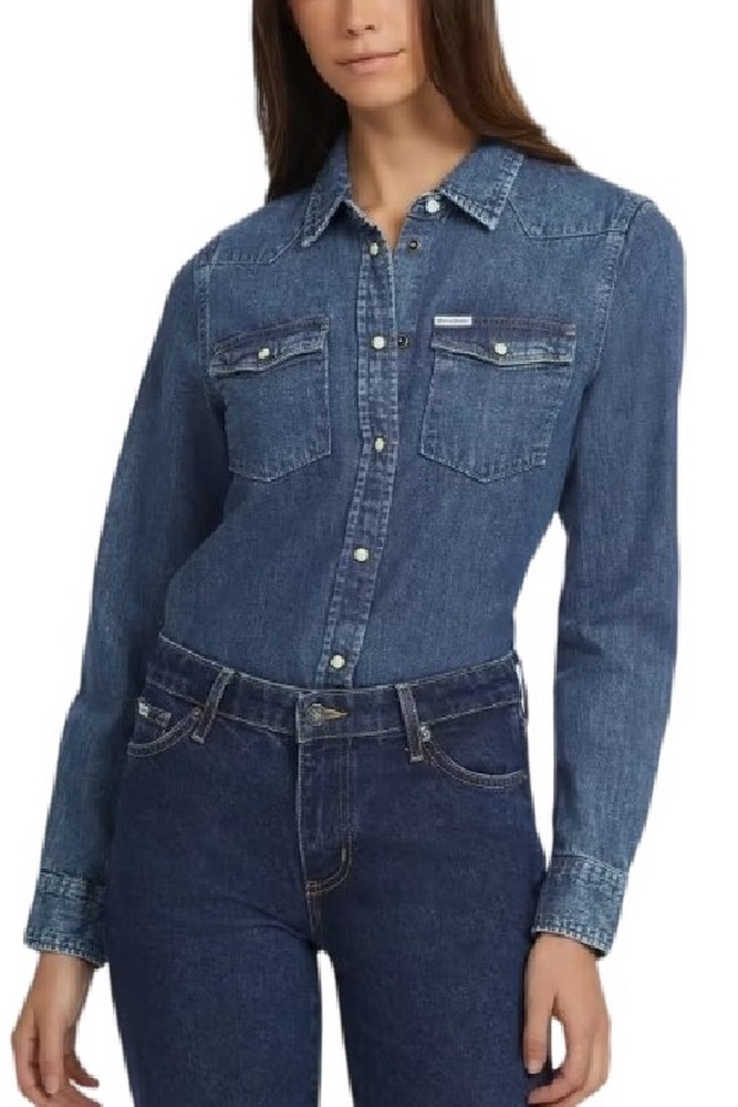 GUESS JEANS SLIM LONG SLEEVE DENIM ΠΟΥΚΑΜΙΣΟ ΓΥΝΑΙΚΕΙΟ BLUΕ DENIM