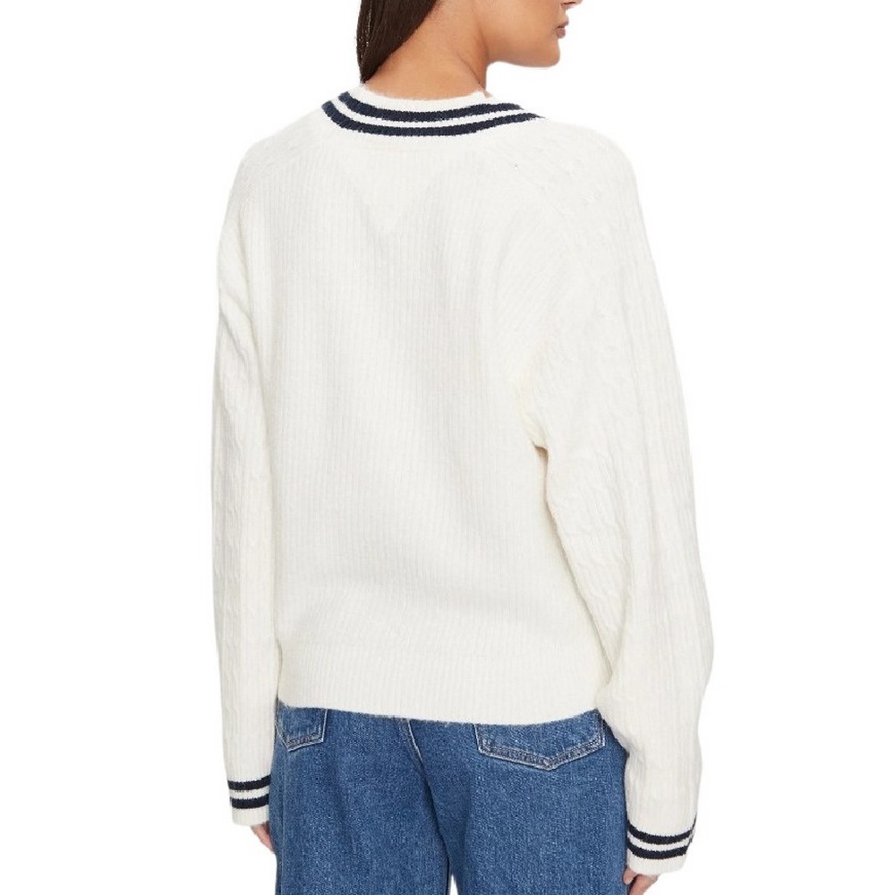 TOMMY JEANS  VNCK CREST CABLE SWEATER EXT ΜΠΛΟΥΖΑ ΠΛΕΚΤΗ ΓΥΝΑΙΚΕΙΑ WHITE