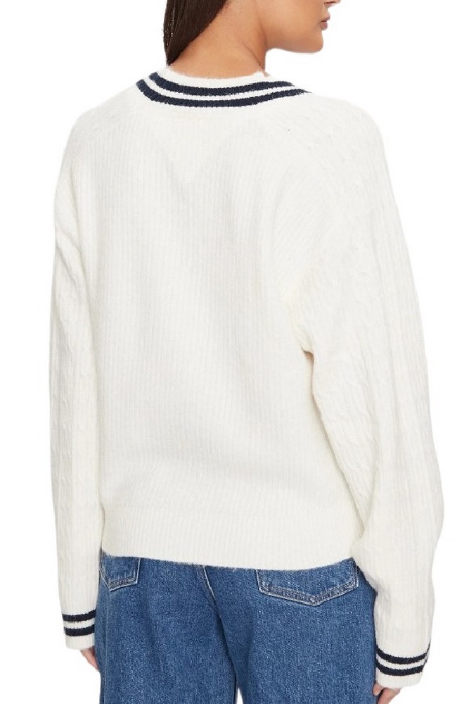 TOMMY JEANS  VNCK CREST CABLE SWEATER EXT ΜΠΛΟΥΖΑ ΠΛΕΚΤΗ ΓΥΝΑΙΚΕΙΑ WHITE