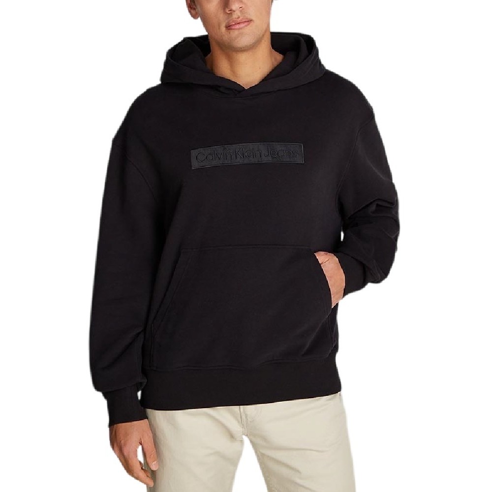 CALVIN KLEIN JEANS EMBROIDERED BOX HOODIE ΦΟΥΤΕΡ ΑΝΔΡΙΚΟ BLACK