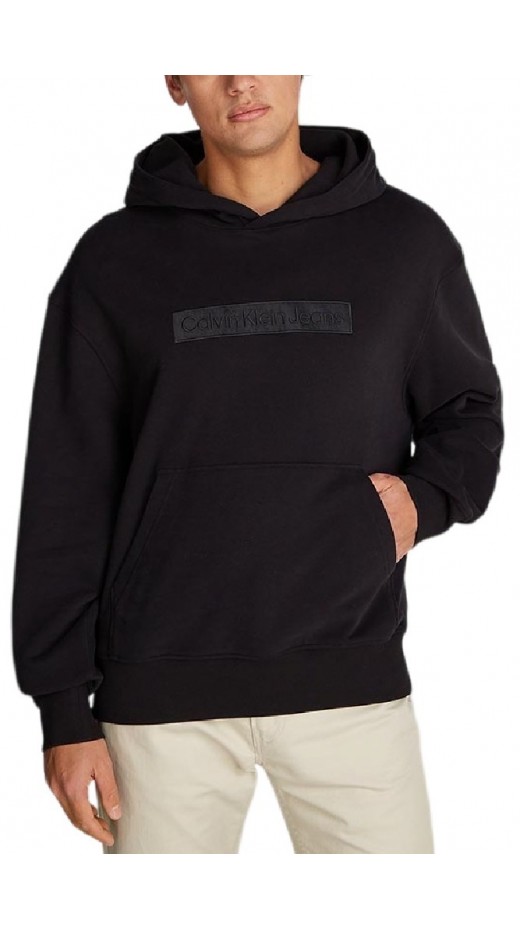 CALVIN KLEIN JEANS EMBROIDERED BOX HOODIE ΦΟΥΤΕΡ ΑΝΔΡΙΚΟ BLACK