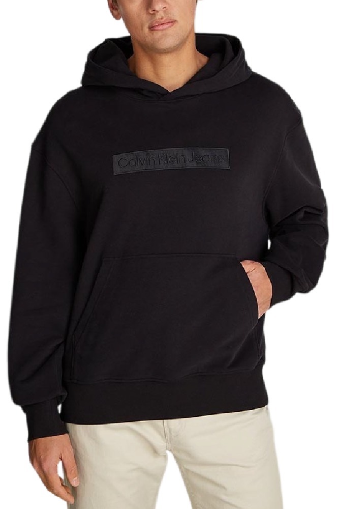 CALVIN KLEIN JEANS EMBROIDERED BOX HOODIE ΦΟΥΤΕΡ ΑΝΔΡΙΚΟ BLACK