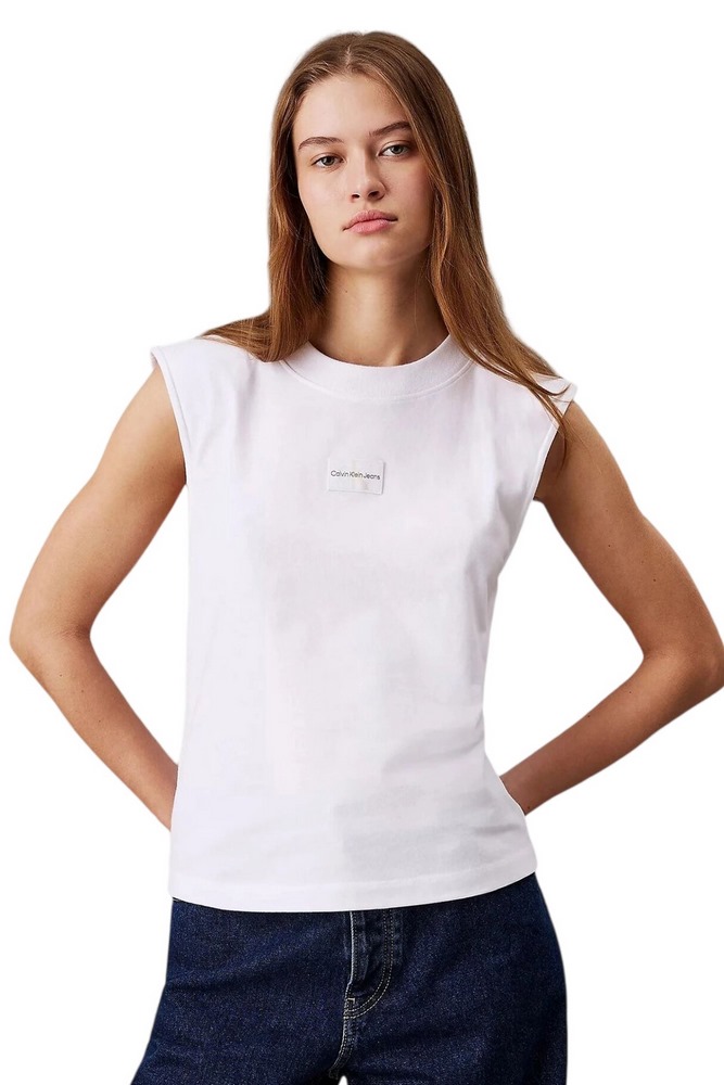 CALVIN KLEIN JEANS WOVEN LABEL LOOSE MUSCLE ΜΠΛΟΥΖΑ ΓΥΝΑΙΚΕΙΑ BRIGHT WHITE