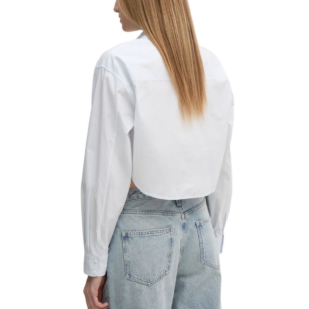 CALVIN KLEIN JEANS WOVEN LABEL CROPPED SHIRT ΠΟΥΚΑΜΙΣΟ ΓΥΝΑΙΚΕΙΟ WHITE/BLUE