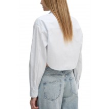 CALVIN KLEIN JEANS WOVEN LABEL CROPPED SHIRT ΠΟΥΚΑΜΙΣΟ ΓΥΝΑΙΚΕΙΟ WHITE/BLUE