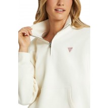 GUESS JEANS  HALF ZIP OS MINI ΜΠΛΟΥΖΑ ΦΟΥΤΕΡ ΓΥΝΑΙΚΕΙΑ OFF WHITE