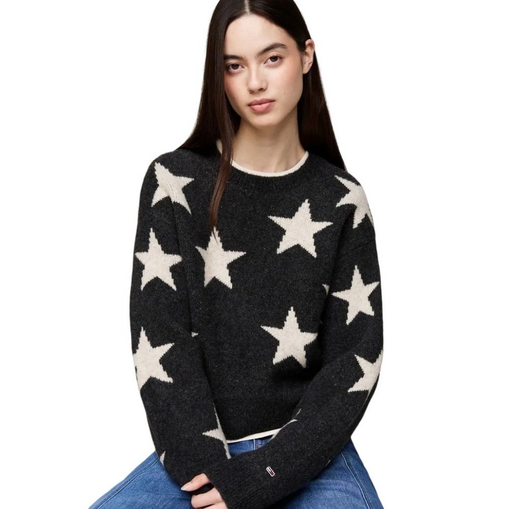 TOMMY JEANS  STAR SWEATER ΜΠΛΟΥΖΑ ΠΛΕΚΤΗ ΓΥΝΑΙΚΕΙΑ BLACK