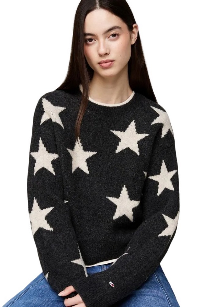 TOMMY JEANS  STAR SWEATER ΜΠΛΟΥΖΑ ΠΛΕΚΤΗ ΓΥΝΑΙΚΕΙΑ BLACK