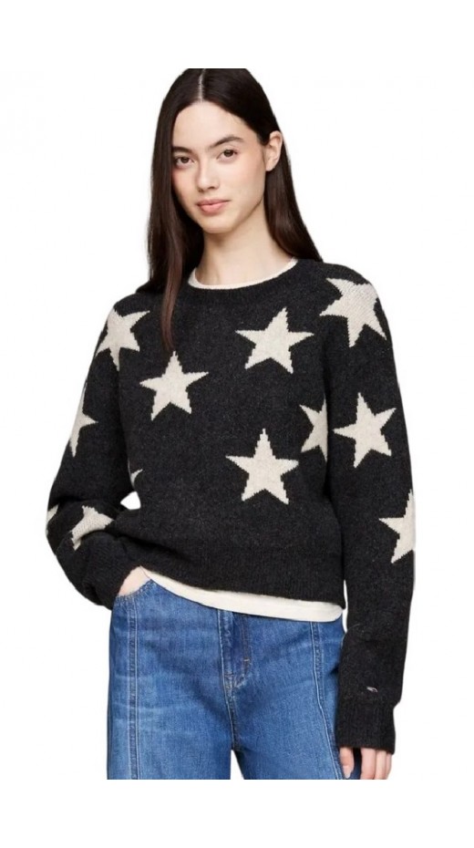 TOMMY JEANS  STAR SWEATER ΜΠΛΟΥΖΑ ΠΛΕΚΤΗ ΓΥΝΑΙΚΕΙΑ BLACK