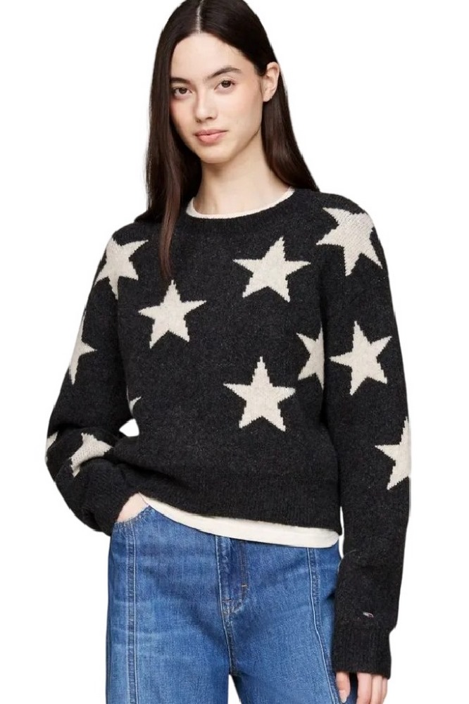 TOMMY JEANS  STAR SWEATER ΜΠΛΟΥΖΑ ΠΛΕΚΤΗ ΓΥΝΑΙΚΕΙΑ BLACK