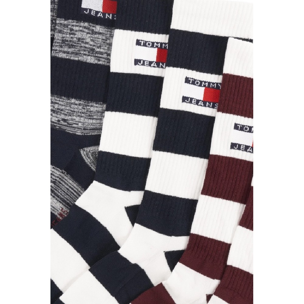 TOMMY JEANS SOCK 3P RUGBY STRIPE GIFTBOX UNISEX ΚΑΛΤΣΕΣ ΑΝΔΡΙΚΕΣ MULTI