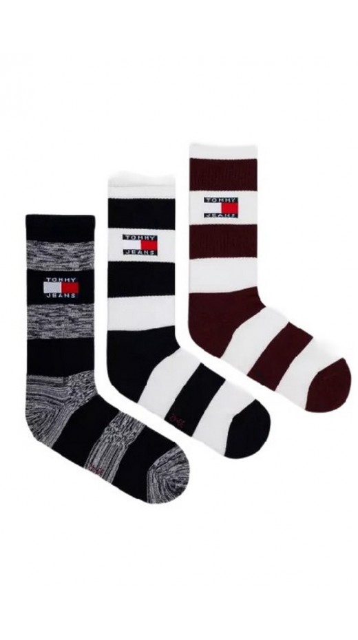 TOMMY JEANS SOCK 3P RUGBY STRIPE GIFTBOX UNISEX ΚΑΛΤΣΕΣ ΑΝΔΡΙΚΕΣ MULTI