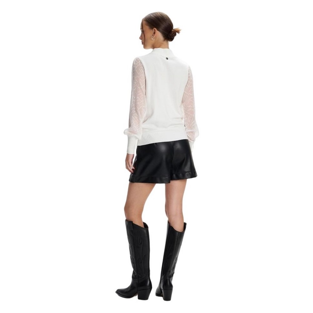 ALE BLOUSE KNIT WITH SEMI-TRANSPARENT SLEEVES 8P22000 ΜΠΛΟΥΖΑ ΓΥΝΑΙΚΕΙΑ WHITE