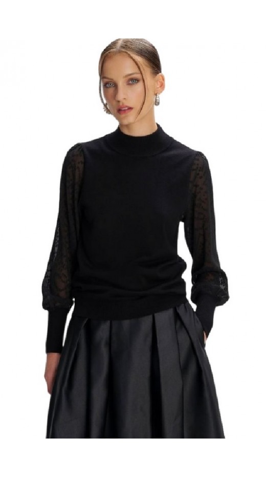 ALE BLOUSE KNIT WITH SEMI-TRANSPARENT SLEEVES 8P22000 ΜΠΛΟΥΖΑ ΓΥΝΑΙΚΕΙΑ BLACK