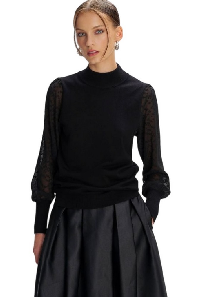 ALE BLOUSE KNIT WITH SEMI-TRANSPARENT SLEEVES 8P22000 ΜΠΛΟΥΖΑ ΓΥΝΑΙΚΕΙΑ BLACK