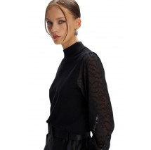 ALE BLOUSE KNIT WITH SEMI-TRANSPARENT SLEEVES 8P22000 ΜΠΛΟΥΖΑ ΓΥΝΑΙΚΕΙΑ BLACK