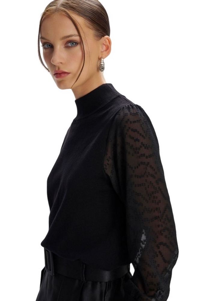 ALE BLOUSE KNIT WITH SEMI-TRANSPARENT SLEEVES 8P22000 ΜΠΛΟΥΖΑ ΓΥΝΑΙΚΕΙΑ BLACK