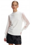 ALE BLOUSE KNIT WITH SEMI-TRANSPARENT SLEEVES 8P22000 ΜΠΛΟΥΖΑ ΓΥΝΑΙΚΕΙΑ WHITE