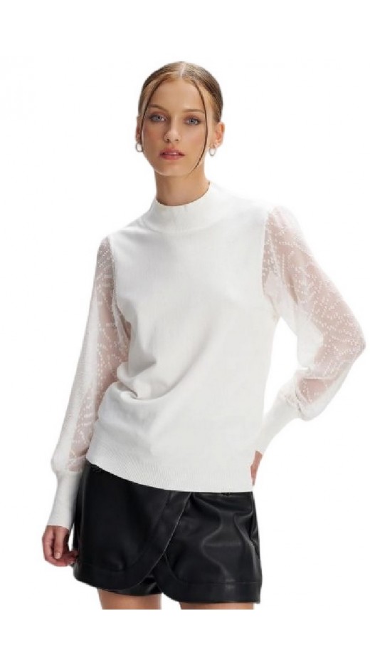 ALE BLOUSE KNIT WITH SEMI-TRANSPARENT SLEEVES 8P22000 ΜΠΛΟΥΖΑ ΓΥΝΑΙΚΕΙΑ WHITE