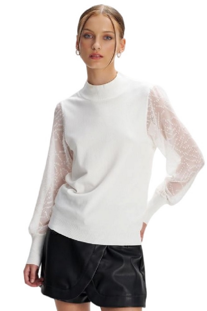 ALE BLOUSE KNIT WITH SEMI-TRANSPARENT SLEEVES 8P22000 ΜΠΛΟΥΖΑ ΓΥΝΑΙΚΕΙΑ WHITE