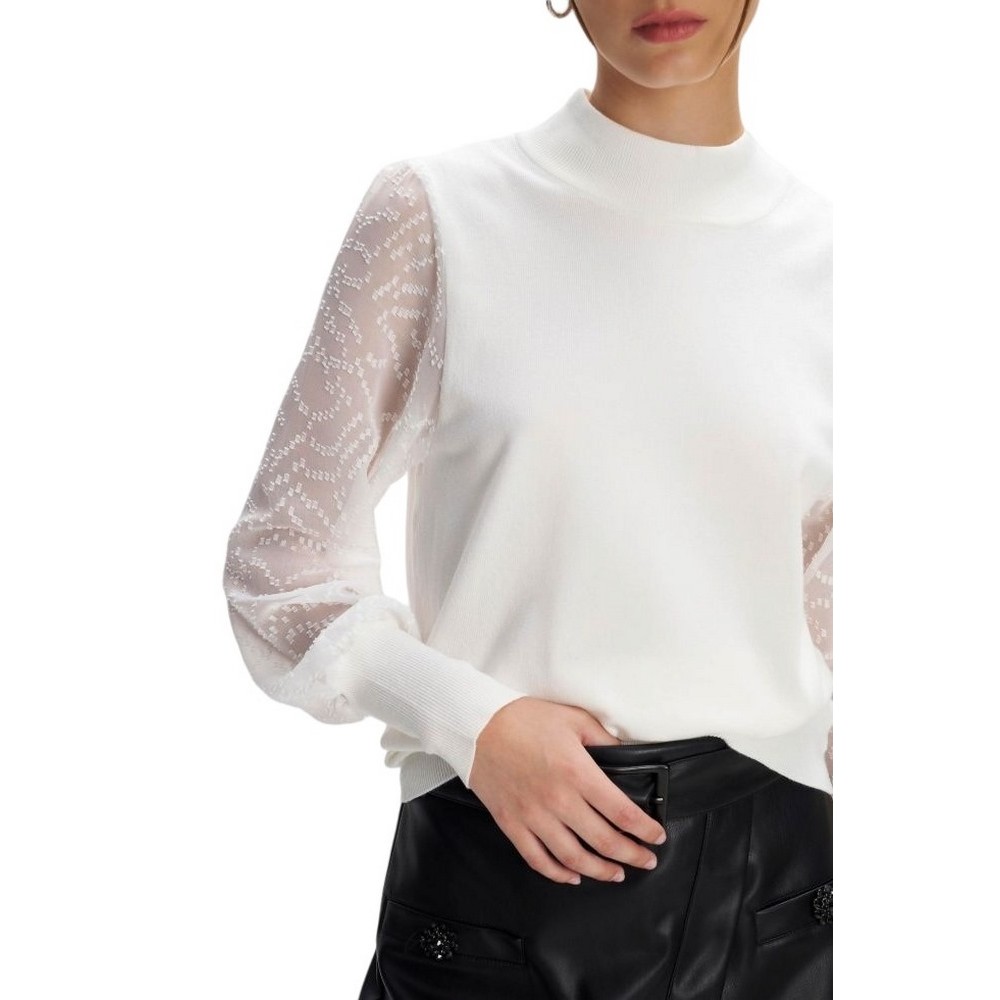 ALE BLOUSE KNIT WITH SEMI-TRANSPARENT SLEEVES 8P22000 ΜΠΛΟΥΖΑ ΓΥΝΑΙΚΕΙΑ WHITE