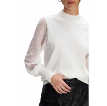 ALE BLOUSE KNIT WITH SEMI-TRANSPARENT SLEEVES 8P22000 ΜΠΛΟΥΖΑ ΓΥΝΑΙΚΕΙΑ WHITE