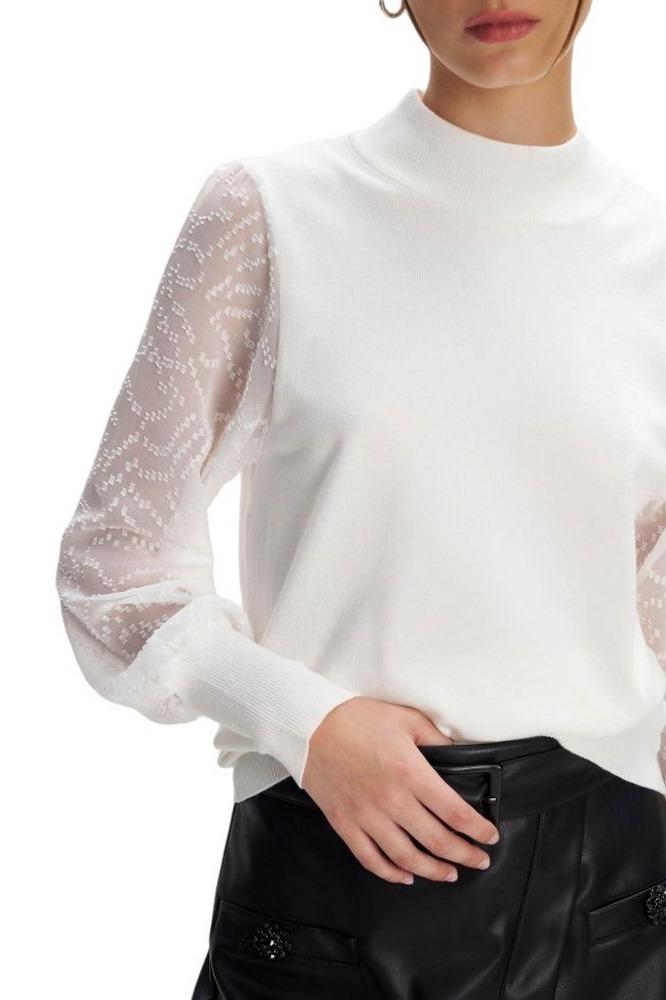 ALE BLOUSE KNIT WITH SEMI-TRANSPARENT SLEEVES 8P22000 ΜΠΛΟΥΖΑ ΓΥΝΑΙΚΕΙΑ WHITE