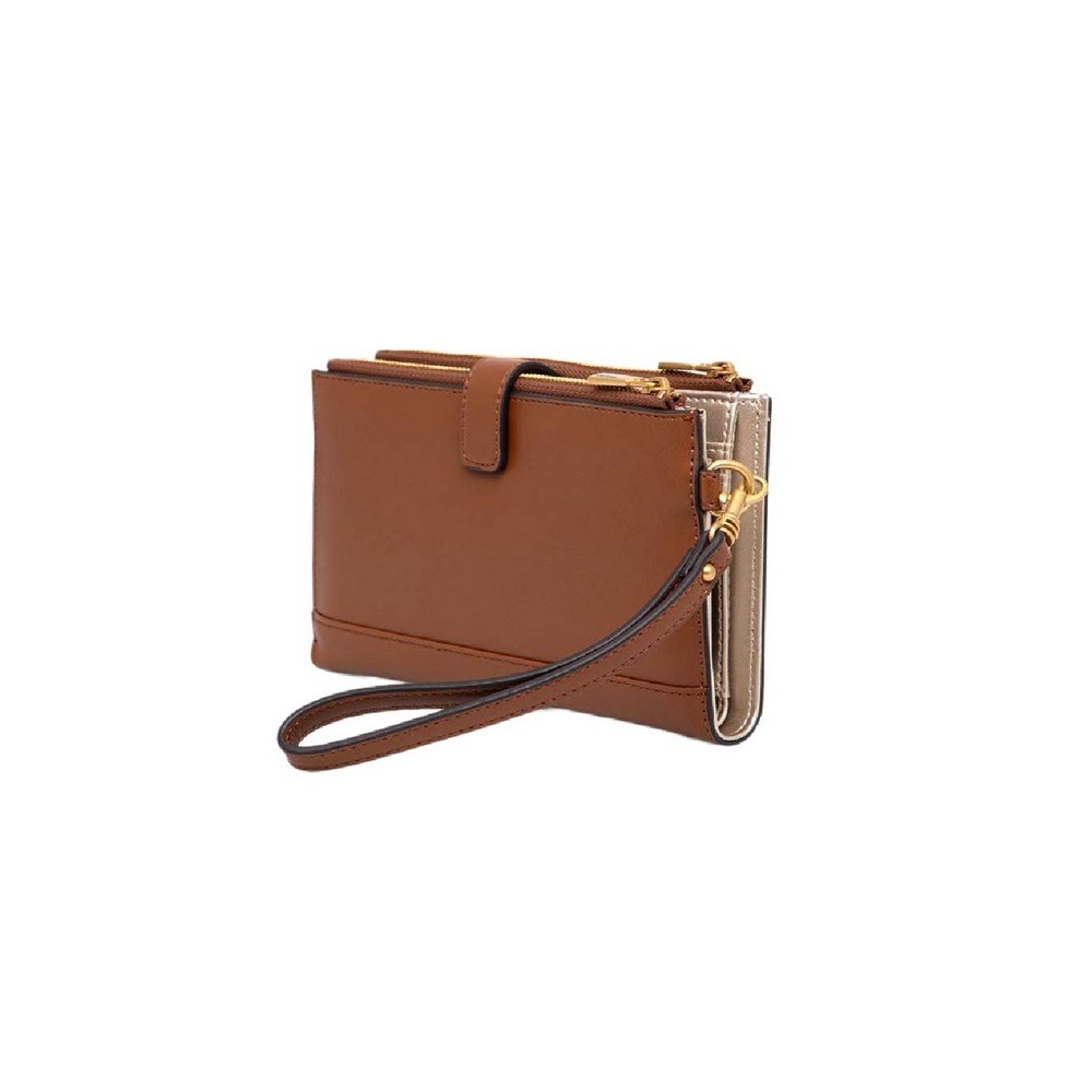 GUESS LAUREL SLG DBL ZIP ORGANIZER ΠΟΡΤΟΦΟΛΙ ΓΥΝΑΙΚΕΙΟ COGNAC