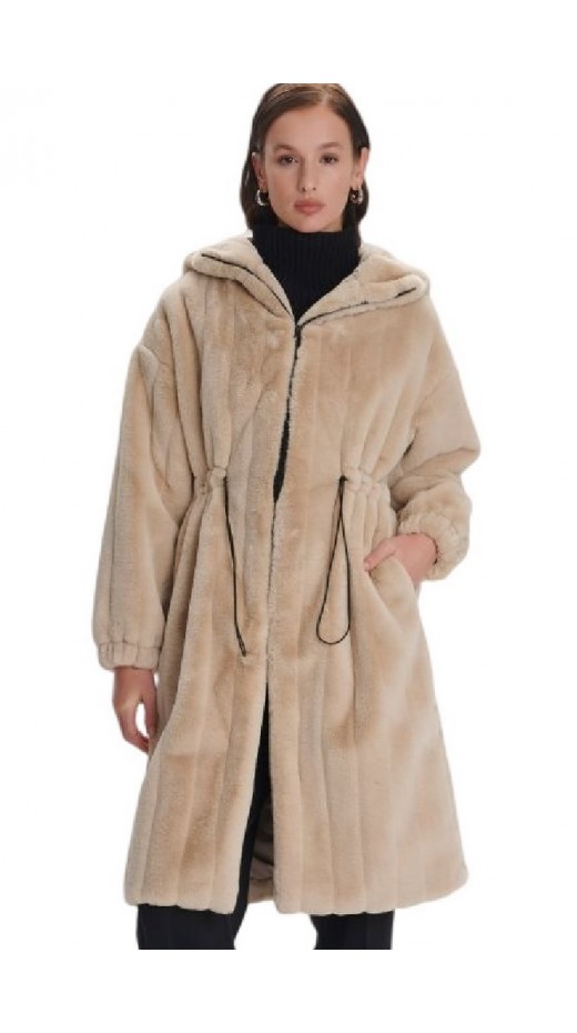 ALE FUR COAT WITH LACE UP 8920241 ΠΑΛΤΟ ΓΥΝΑΙΚΕΙΟ BEIGE