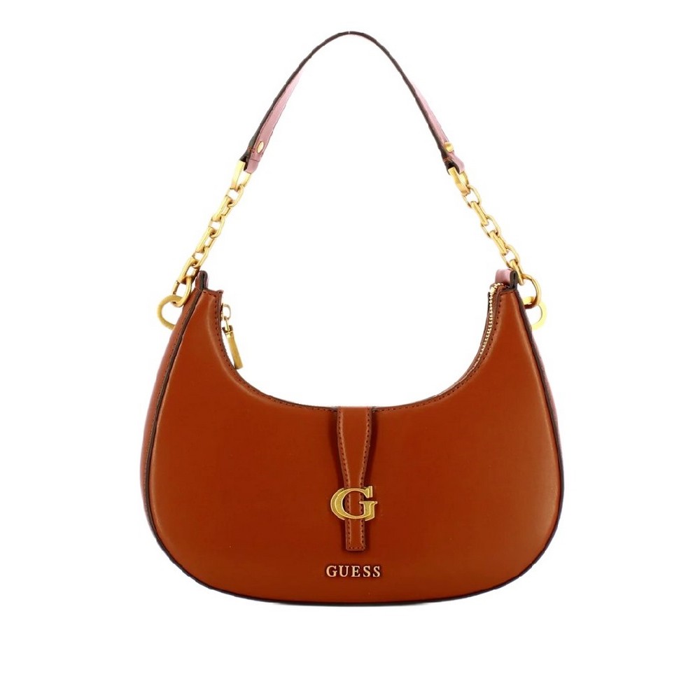 GUESS KUBA TOP ZIP SHOULDER BAG ΤΣΑΝΤΑ ΓΥΝΑΙΚΕΙΑ COGNAC