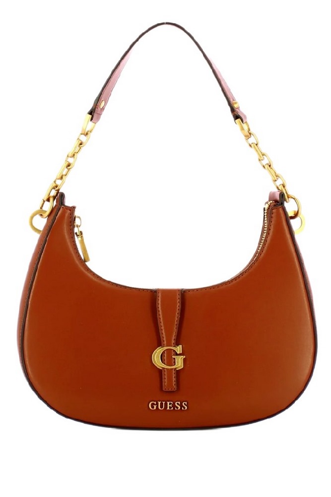 GUESS KUBA TOP ZIP SHOULDER BAG ΤΣΑΝΤΑ ΓΥΝΑΙΚΕΙΑ COGNAC