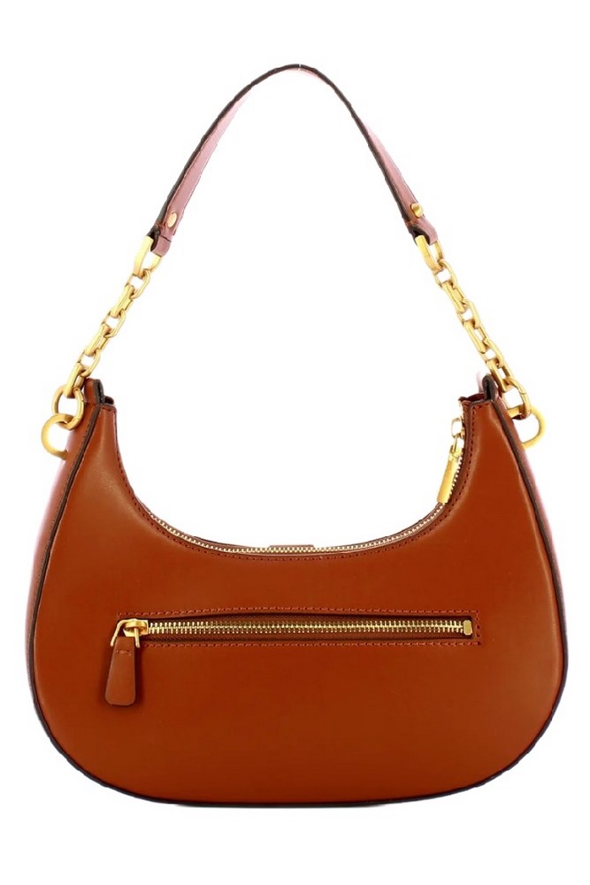 GUESS KUBA TOP ZIP SHOULDER BAG ΤΣΑΝΤΑ ΓΥΝΑΙΚΕΙΑ COGNAC