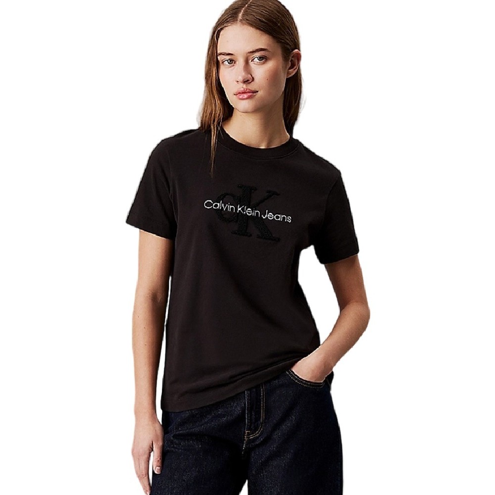 CALVIN KLEIN JEANS CHENILLE MONOLOGO REGULAR TEE T-SHIRT ΜΠΛΟΥΖΑ ΓΥΝΑΙΚΕΙΑ BLACK