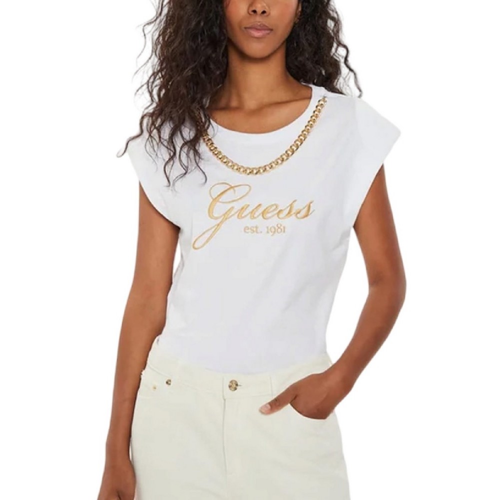 GUESS CN CRYSTAL LOGO TEE T-SHIRT ΜΠΛΟΥΖΑ ΓΥΝΑΙΚΕΙΑ WHITE