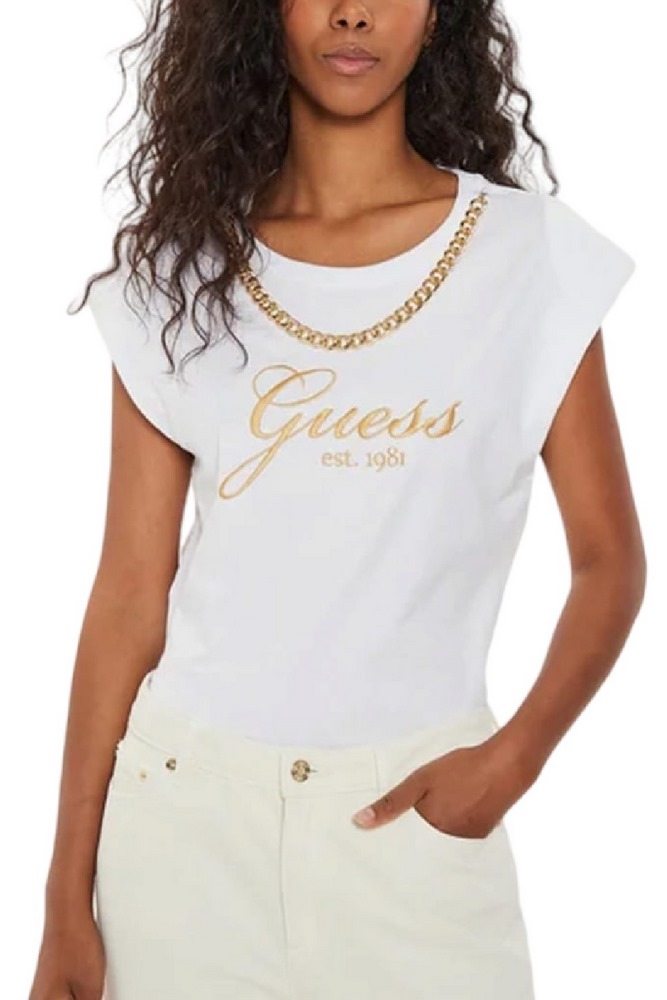 GUESS CN CRYSTAL LOGO TEE T-SHIRT ΜΠΛΟΥΖΑ ΓΥΝΑΙΚΕΙΑ WHITE