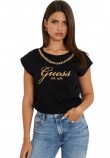 GUESS CN CRYSTAL LOGO TEE T-SHIRT ΜΠΛΟΥΖΑ ΓΥΝΑΙΚΕΙΑ BLACK