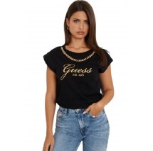 GUESS CN CRYSTAL LOGO TEE T-SHIRT ΜΠΛΟΥΖΑ ΓΥΝΑΙΚΕΙΑ BLACK