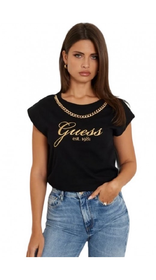 GUESS CN CRYSTAL LOGO TEE T-SHIRT ΜΠΛΟΥΖΑ ΓΥΝΑΙΚΕΙΑ BLACK