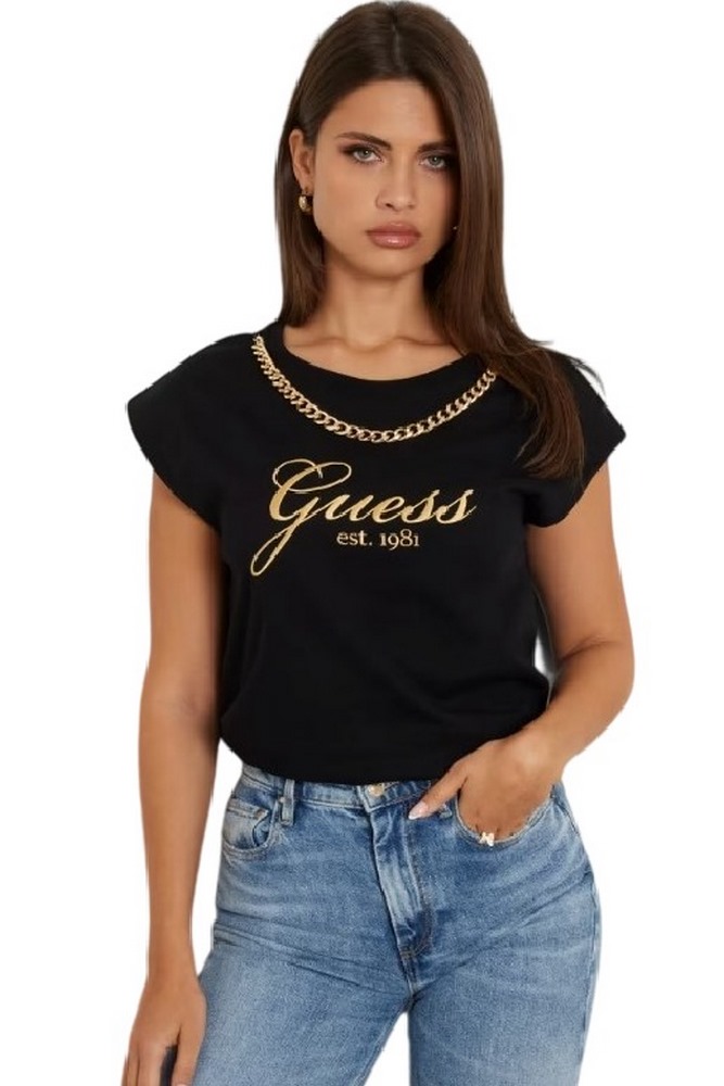 GUESS CN CRYSTAL LOGO TEE T-SHIRT ΜΠΛΟΥΖΑ ΓΥΝΑΙΚΕΙΑ BLACK