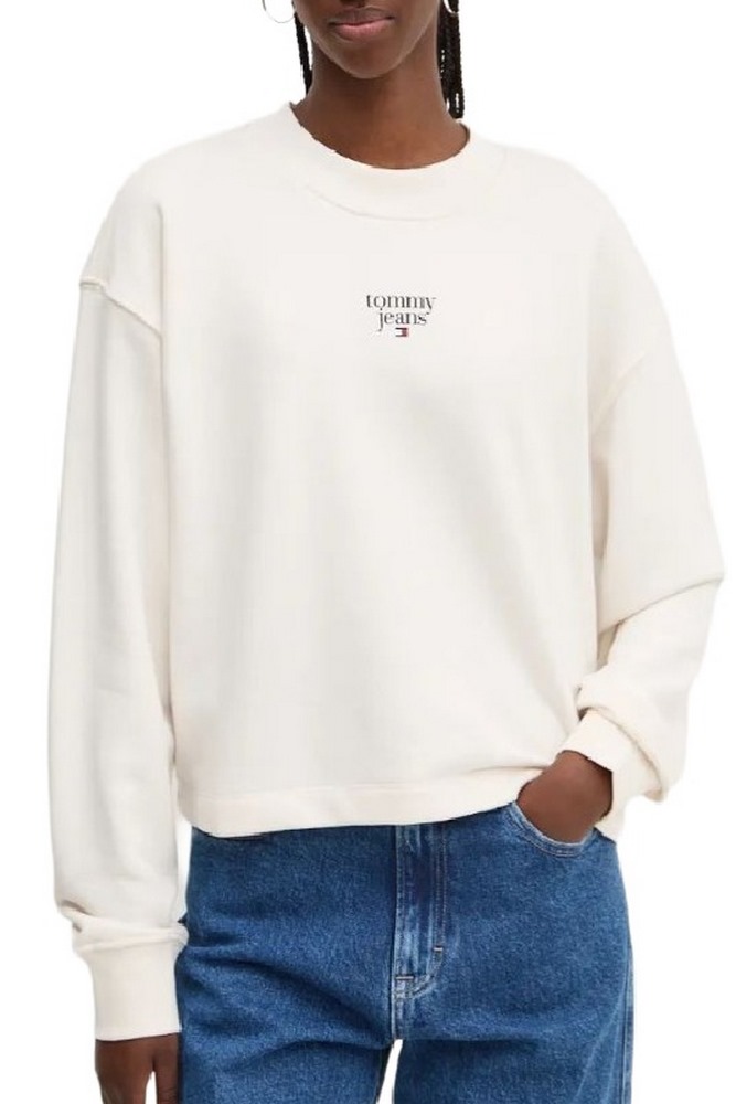 TOMMY JEANS ESSENTIAL LOGO 1 CREW ΜΠΛΟΥΖΑ ΦΟΥΤΕΡ ΓΥΝΑΙΚΕΙΟ WHITE