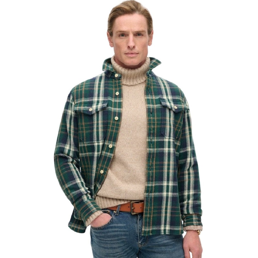 SUPERDRY D3 MRCH MERCHANT HEAVY CHECKED SHIRT ΠΟΥΚΑΜΙΣΟ ΑΝΔΡΙΚΟ GREEN