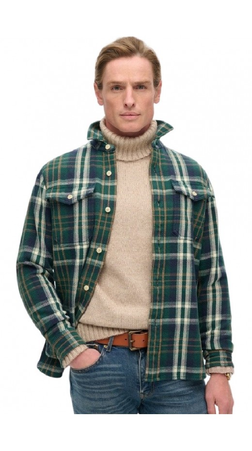 SUPERDRY D3 MRCH MERCHANT HEAVY CHECKED SHIRT ΠΟΥΚΑΜΙΣΟ ΑΝΔΡΙΚΟ GREEN