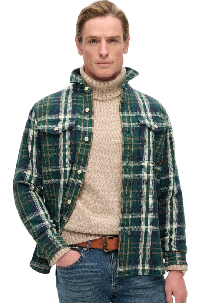 SUPERDRY D3 MRCH MERCHANT HEAVY CHECKED SHIRT ΠΟΥΚΑΜΙΣΟ ΑΝΔΡΙΚΟ GREEN