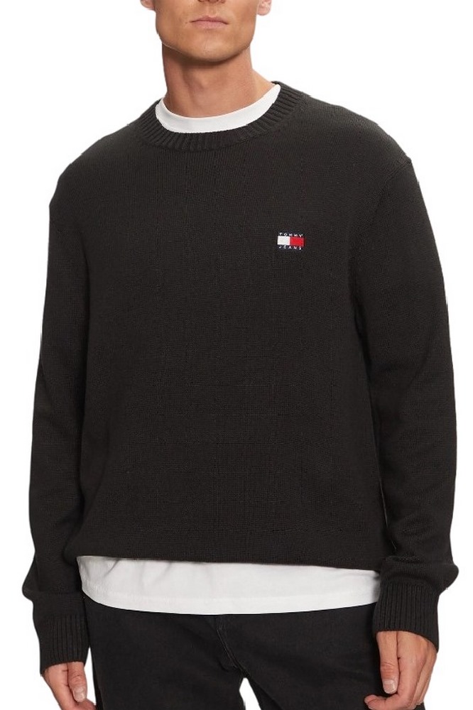 TOMMY JEANS  REG BADGE SWEATER ΜΠΛΟΥΖΑ ΠΛΕΚΤΗ ΑΝΔΡΙΚΗ BLACK