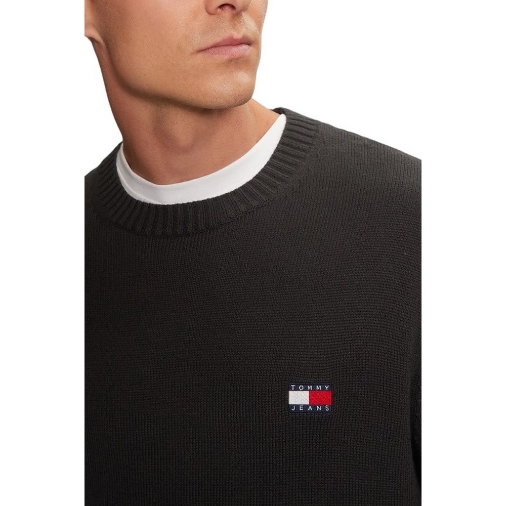 TOMMY JEANS  REG BADGE SWEATER ΜΠΛΟΥΖΑ ΠΛΕΚΤΗ ΑΝΔΡΙΚΗ BLACK