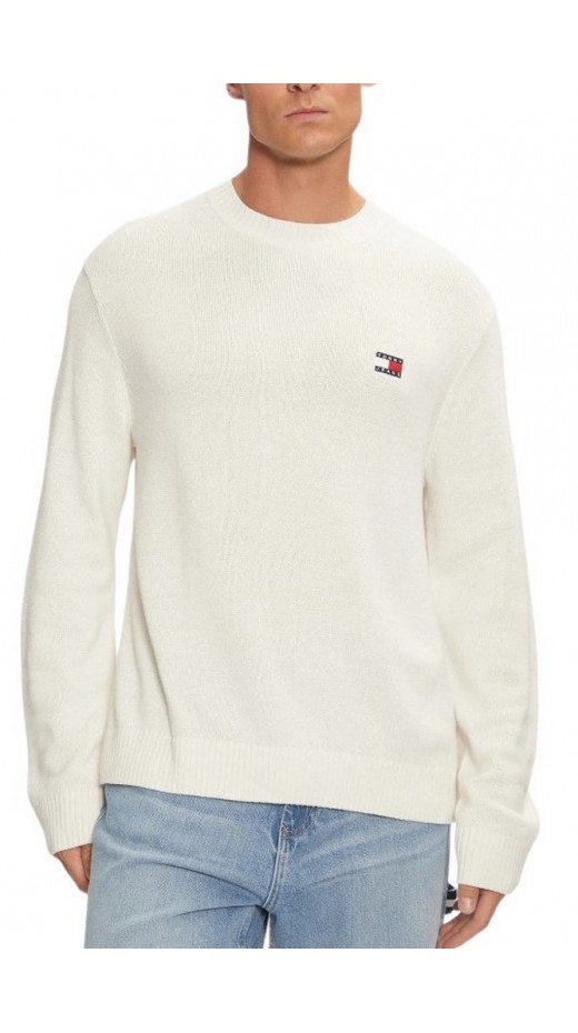 TOMMY JEANS  REG BADGE SWEATER ΜΠΛΟΥΖΑ ΠΛΕΚΤΗ ΑΝΔΡΙΚΗ WHITE