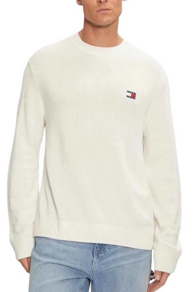 TOMMY JEANS  REG BADGE SWEATER ΜΠΛΟΥΖΑ ΠΛΕΚΤΗ ΑΝΔΡΙΚΗ WHITE